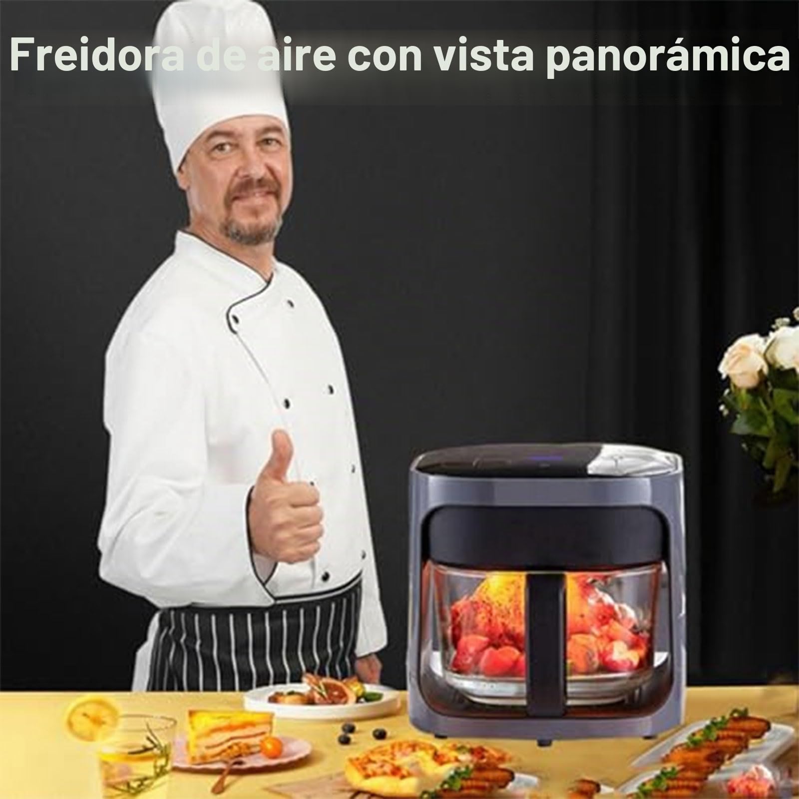 Freidora de aire de cristal de 1200W, 6L, Freidora de Aire de Cristal transparente con 7 modos preprogramados, freidora rápida sin aceite de 120-200℃