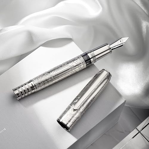 Hongdian - Pluma estilográfica de acero plateado 100, caligrafía de punta extra fina de iridio, bolígrafos de escritura suaves, bonito bolígrafo de