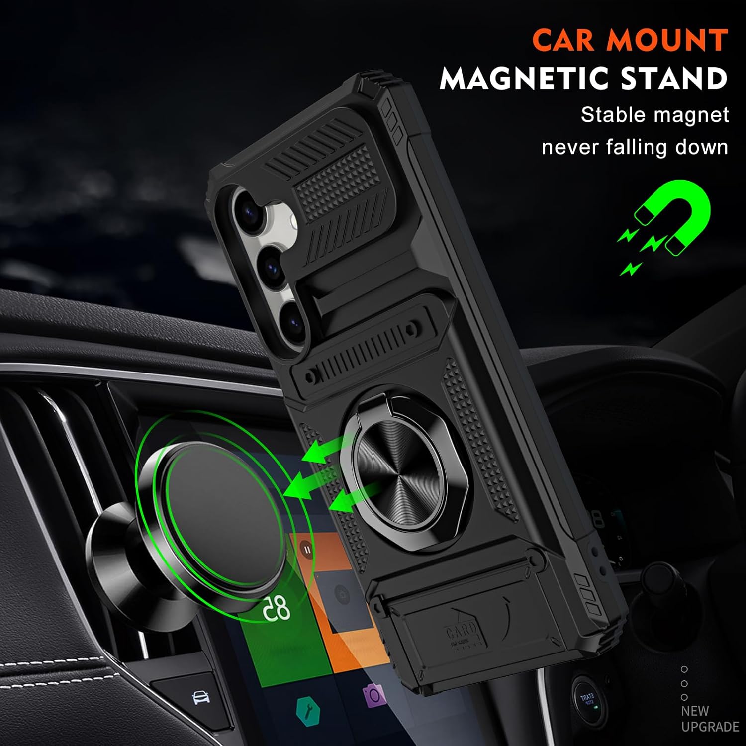 Furiet Phone Case for Samsung Galaxy S24/S25 5G with Tempered Glass Screen Protector Card Slots Ring Stand Shockproof Soft Silicone Bumper Hybrid Two Layer Defender for S 24 24S 25 25S G5 Men Black - Image 3