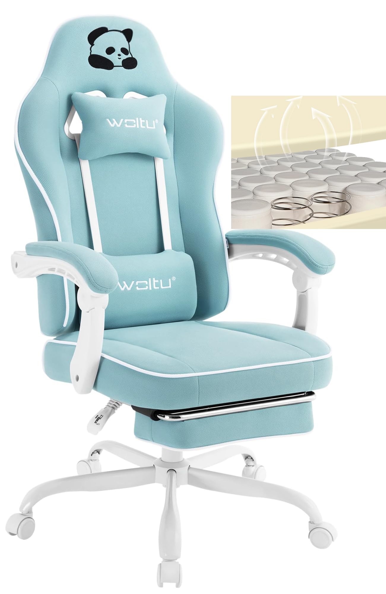 WOLTU Silla Racing Ergonómica, Silla de Oficina con Reposabrazos y Soporte Lumbar, Silla Gaming Giratoria con Asiento Amplio y Lleno de Muelle, Estructura Metal, Tela de Malla, Azul Claro, GS16hbl