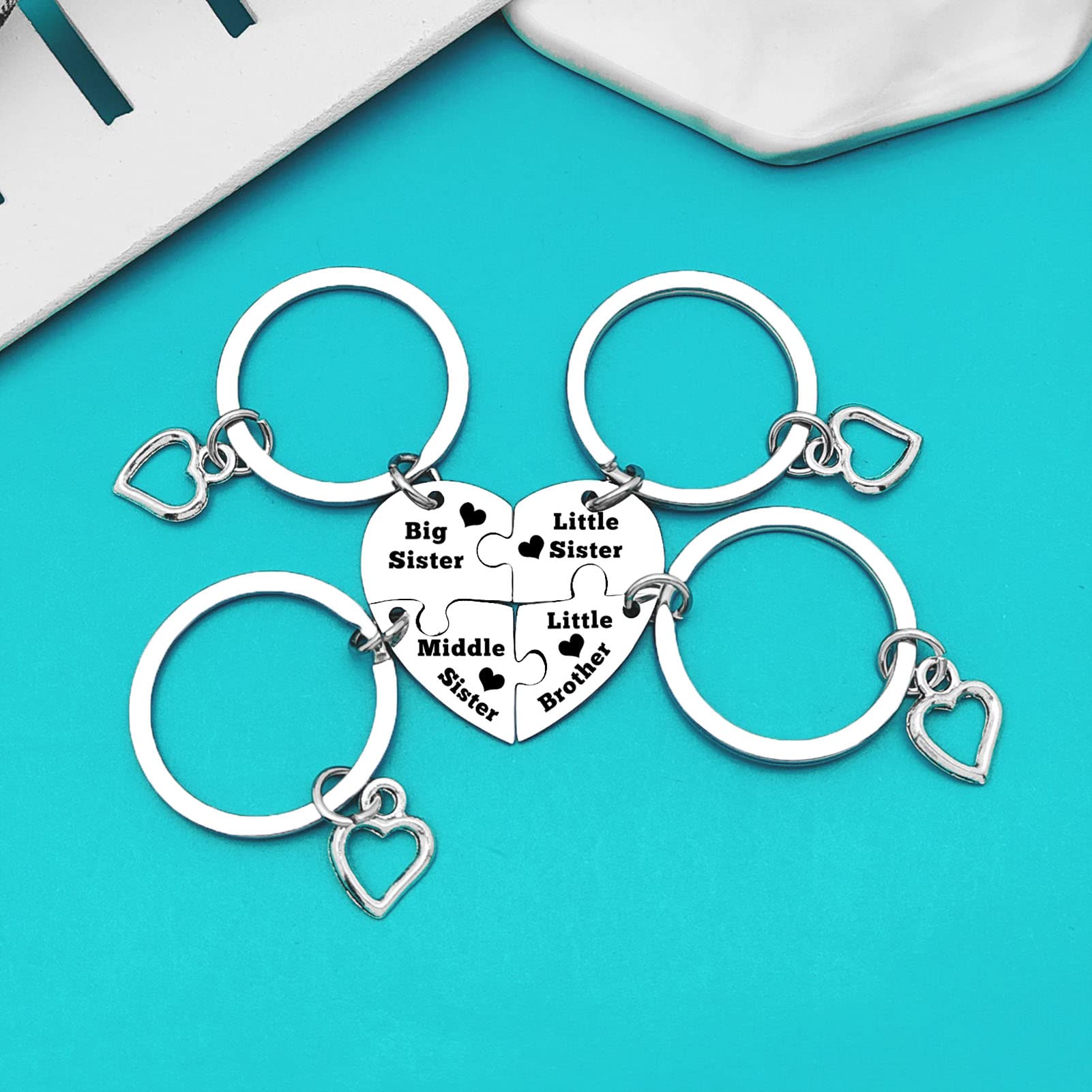 4 Pcs Matching Keychain Set - Sister & Brother Gifts for Siblings - Christmas & Birthday Present