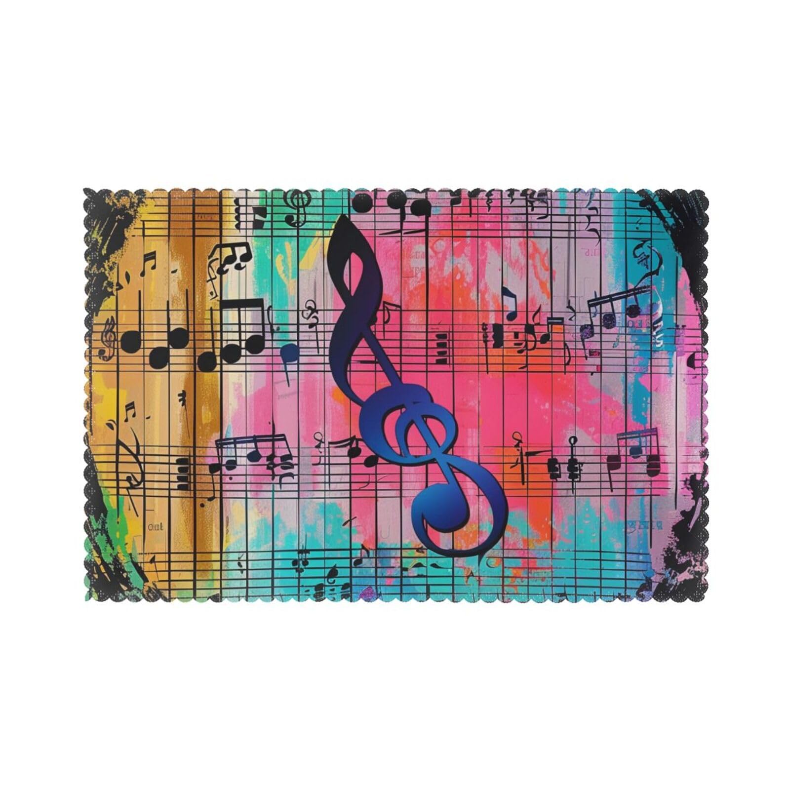 Music Notes Printed Placemat Heat Resistant Place Mats Set of 6 PCS Washable Kitchen Table Mats, 12x18 Inch