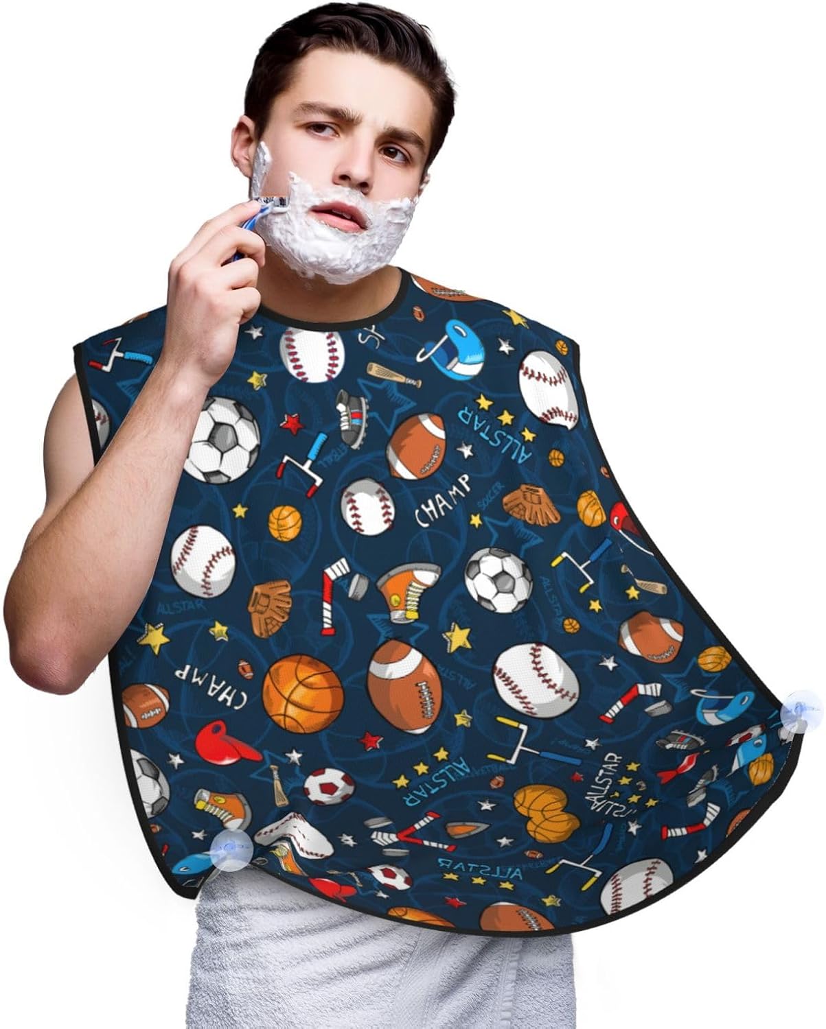 Sports Baseball Game Print Beard Bib Apron, Shaving Apron For Dad, Men'S Hair Catcher For Shaving Best Gifts For Dad