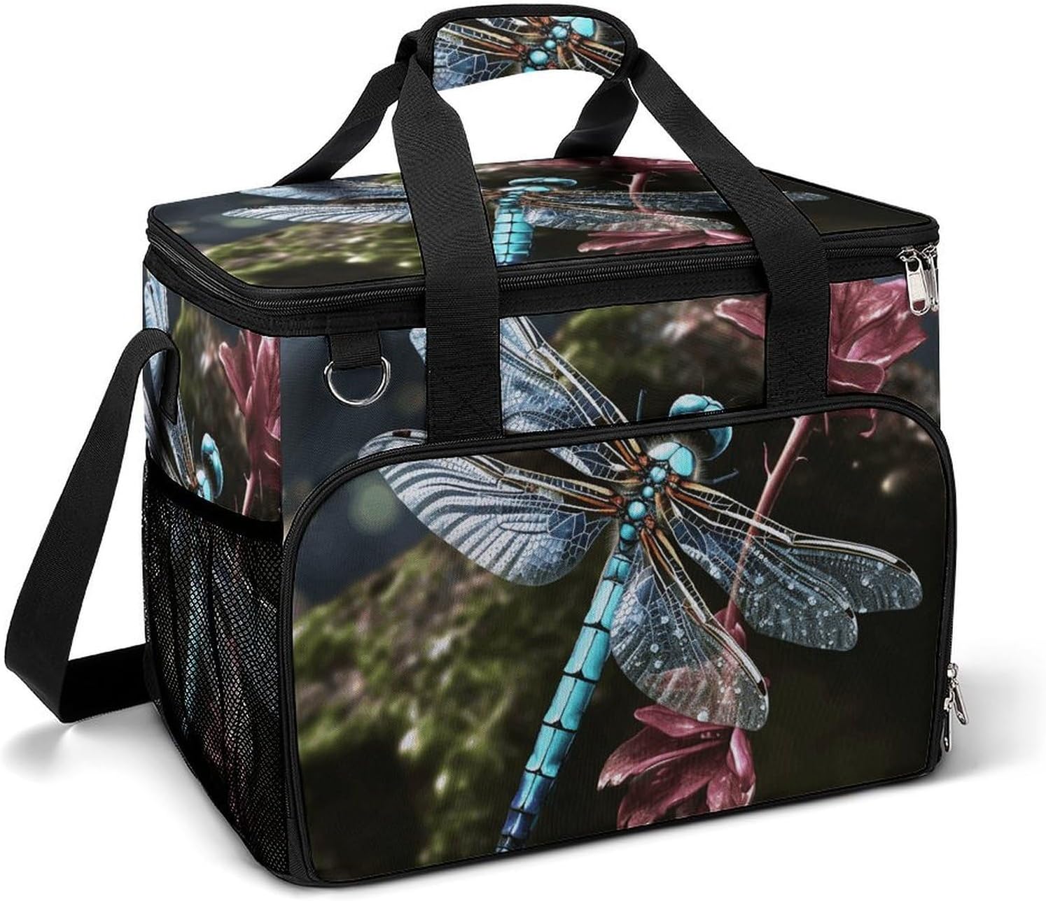 Insulated Picnic Backpack Tote Bag, Large Capacity 30L Blue Dragonfly Cooler Bag Leakproof Beach Bags Portable Lunch Box Waterproof Picnic Basket for Beach Camping BBQ