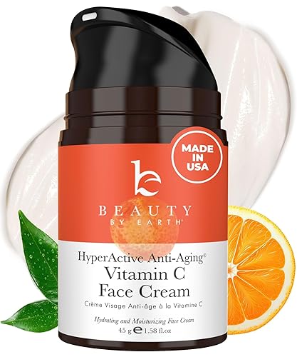 Beauty by Earth Crema facial hiperactiva antienvejecimiento con vitamina C, fabricada en Estados Unidos con ingredientes naturales y orgánicos,