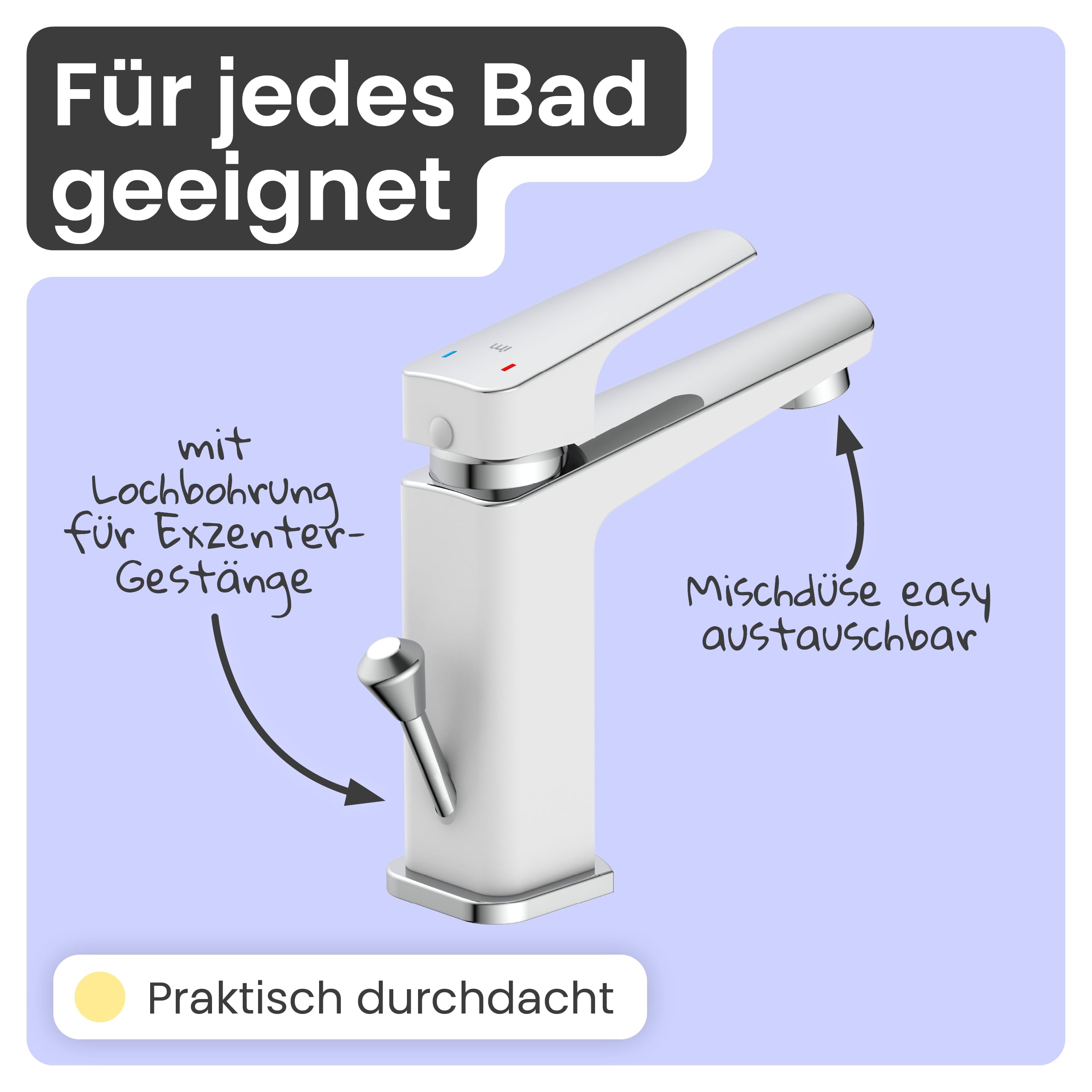 instmaier Amelie | Waschtischarmatur | Chrom Weiß | Wasserhahn für Bad | Einhebelmischer Waschbecken | Mischbatterie aus Messing