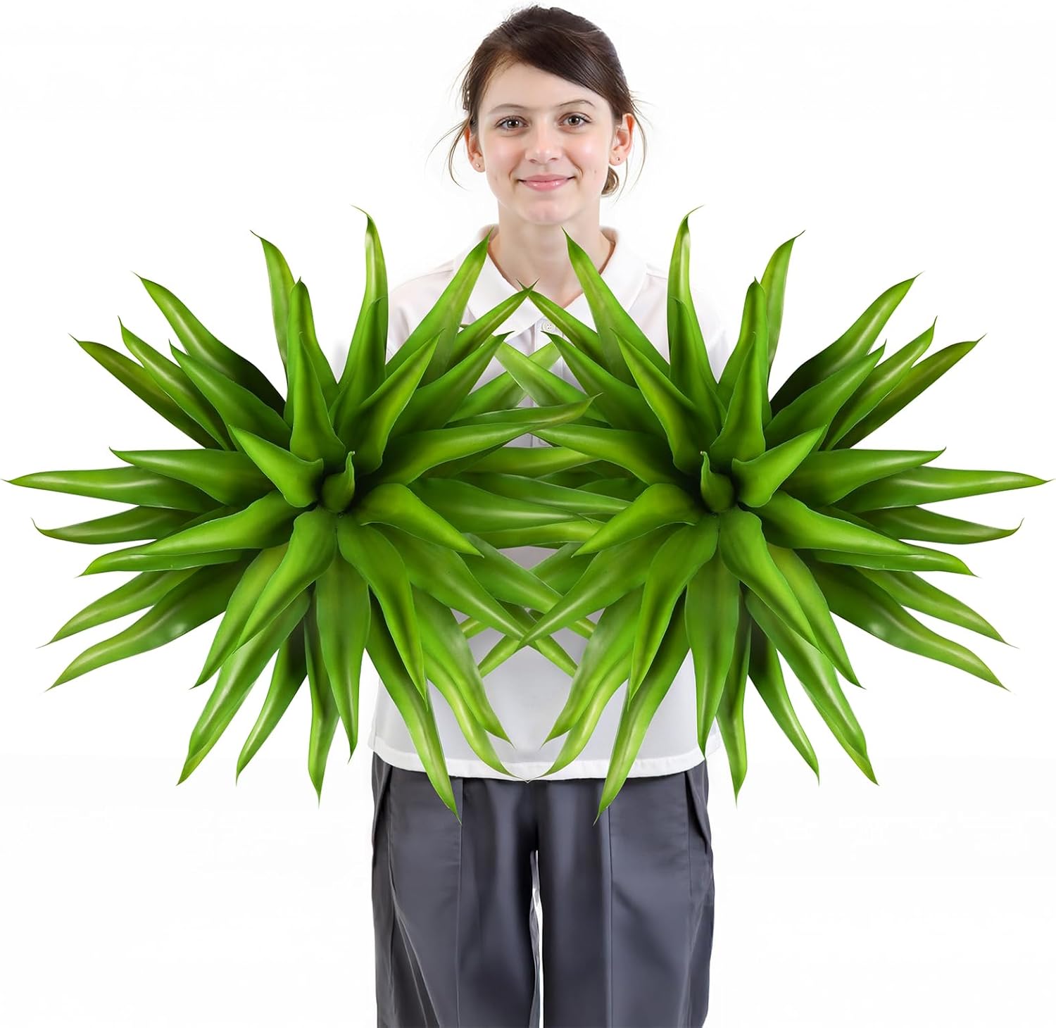 Velener Outdoor Fake Agave Artificial Plant, Unpotted Fake Plant for Room Decor, UV Resistant Faux Agave Plant for Outdoor/Indoor Decor, 22 inches, 2 Pack(43 Leaves)
