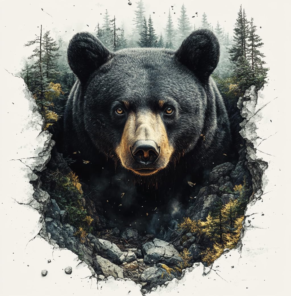 Moohue Mountain Animal Bear Cross Stitch Kit - 14Ct Counted Cross Stitch Patterns Kits - Adults Needlepoint Kits