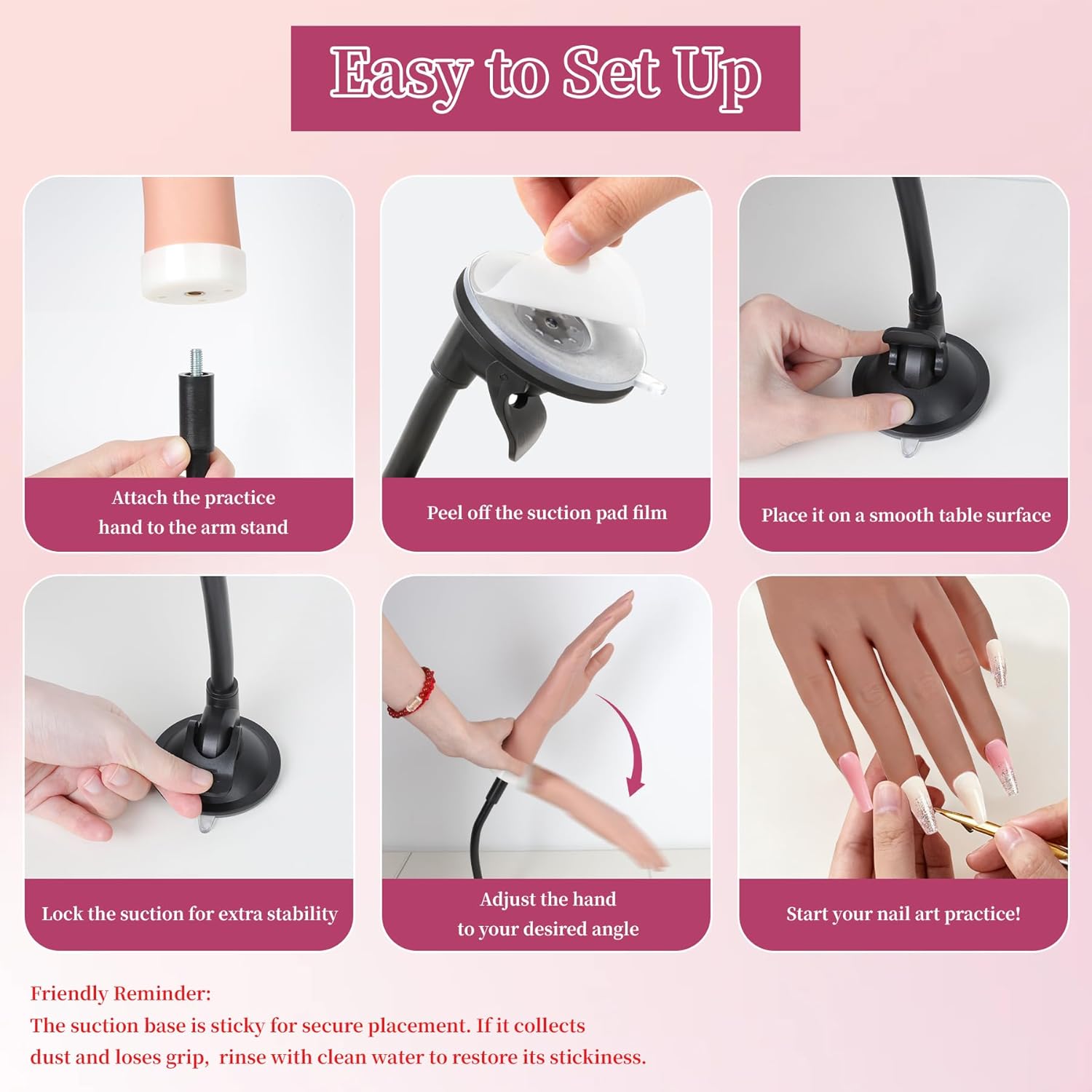 Practice Hand for Acrylic Nails - Nail Practice Hand with 280pcs Acrylic Nail Tips & Suction Cup Stand Kit, Silicone Realistic Mannequin Hand Fake Hands Model for Nail Art Training