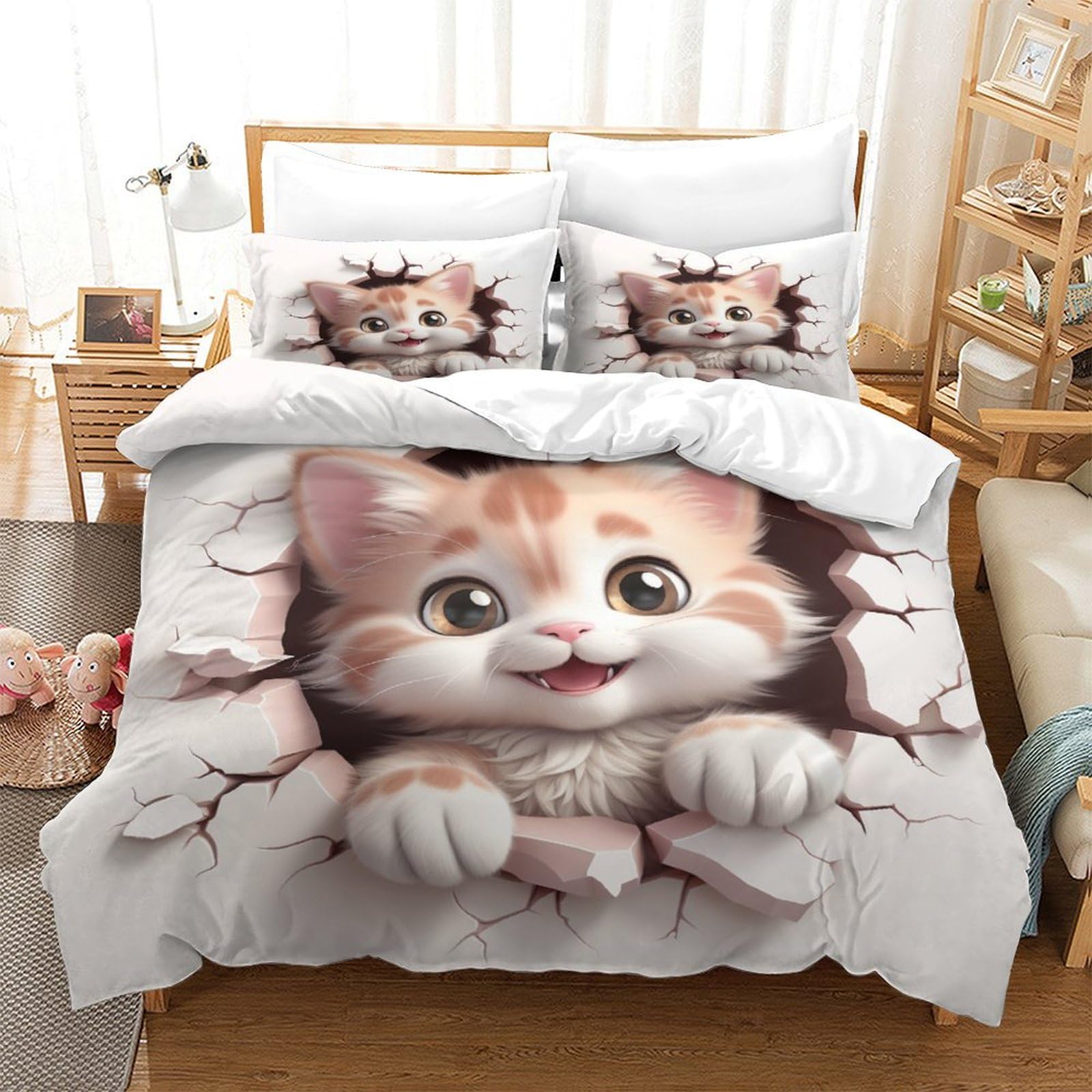 Parure couette chaton 3D pour lit king size résolvant les problèmes de literie rêche