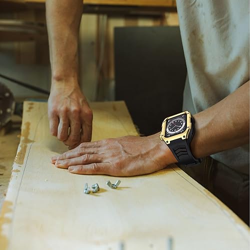 Miniatura 8 de GELISHI Correa compatible con Apple Watch Band de 1.772 pulgadas Series 9Series 8 7, carcasa resistente de metal inoxidable resistente con correa