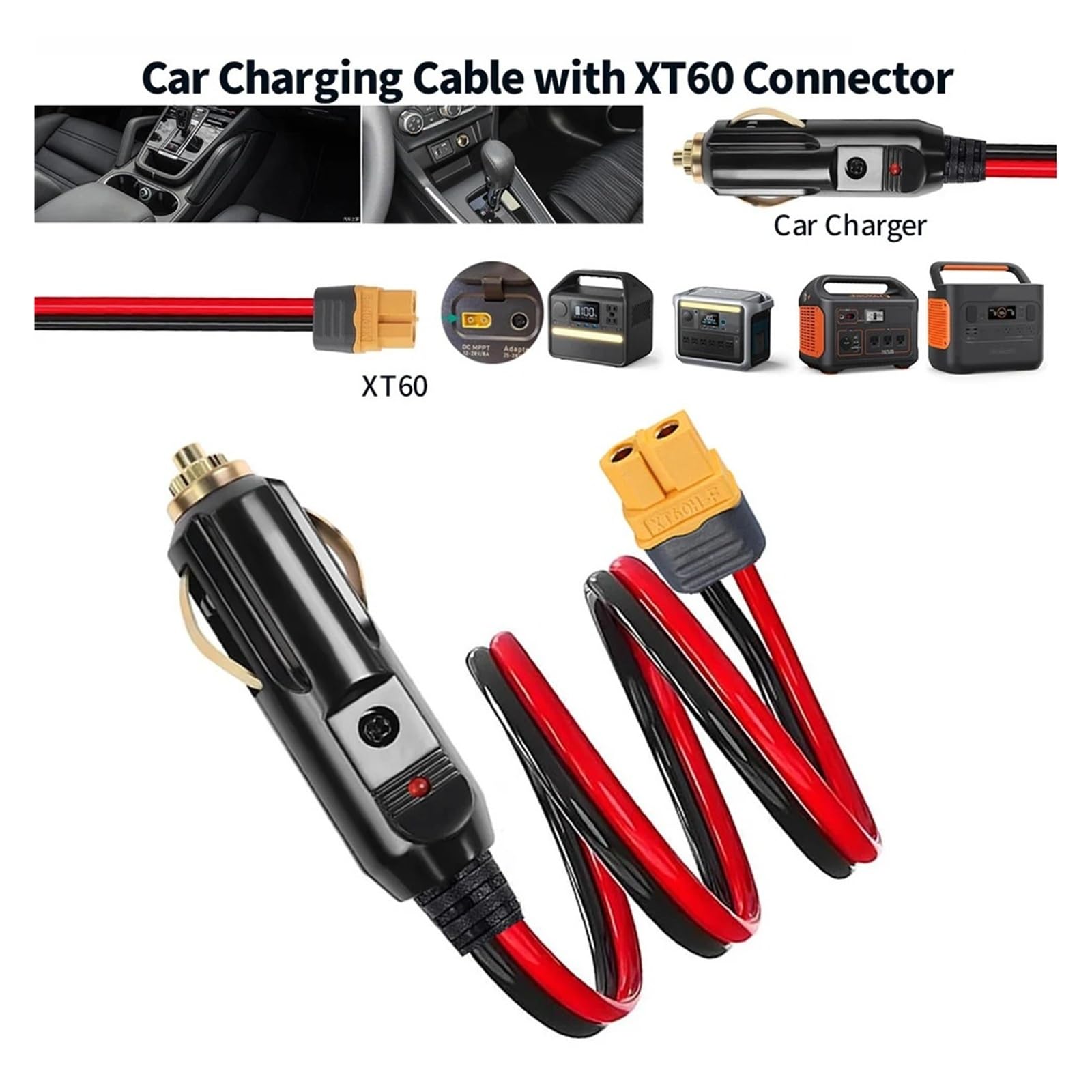 XT60 to Cigarette Lighter - Cable adaptador de 12 V 24 V para estación de alimentación (1 m)