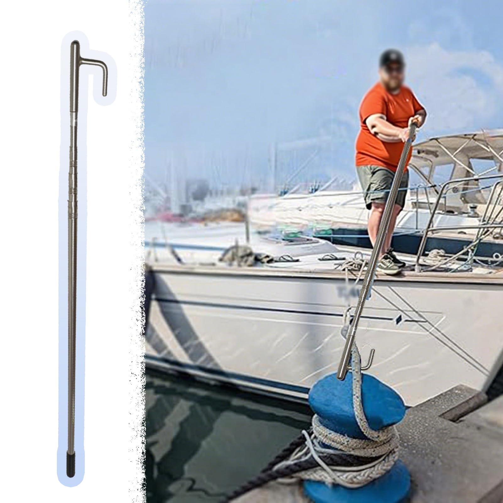 Mezzo Marinaio per Barca Gancio Leggero per Ormeggio, Pali di Ormeggio Estensibili Push-pull con Estremità Filettata, Ganci di Salvataggio ad Alta Resistenza(190-920cm/75"-362")