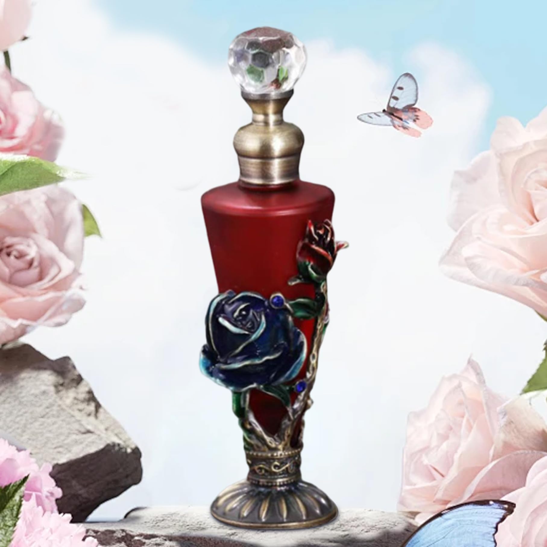 Aceite de perfume árabe, perfume de lujo de Dubai con diamantes de imitación con tapa de botella de cristal y fondo antideslizante, fragancia de aceite esencial de larga duración Dubai