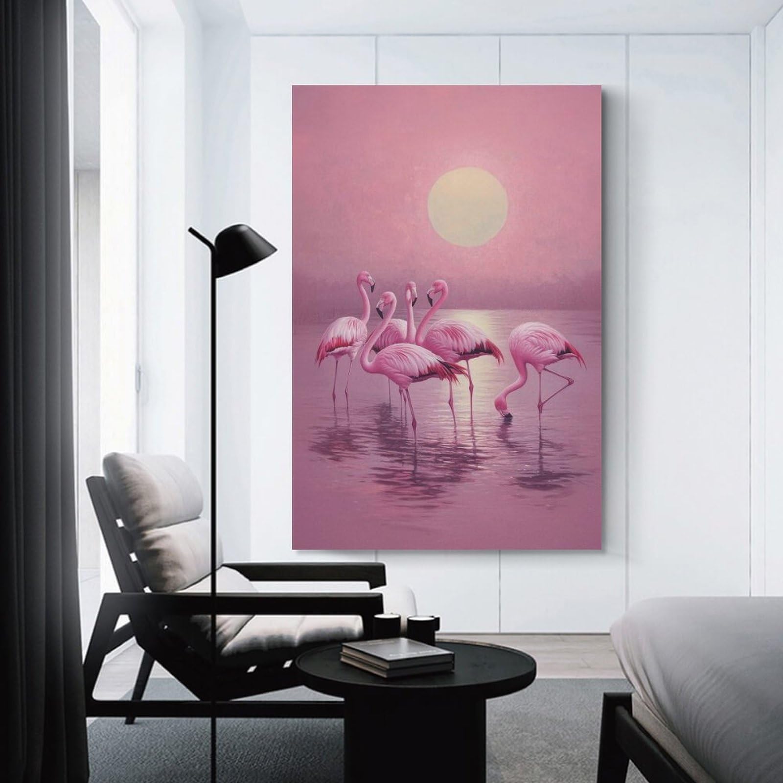 Junmoney Pink Flamingos Sunset Canvas Wall Picture, 16x24inch(40x60cm), for Home, Office, Studio Or Guest Room, A Flexible Wall Accent for Shared Spaces