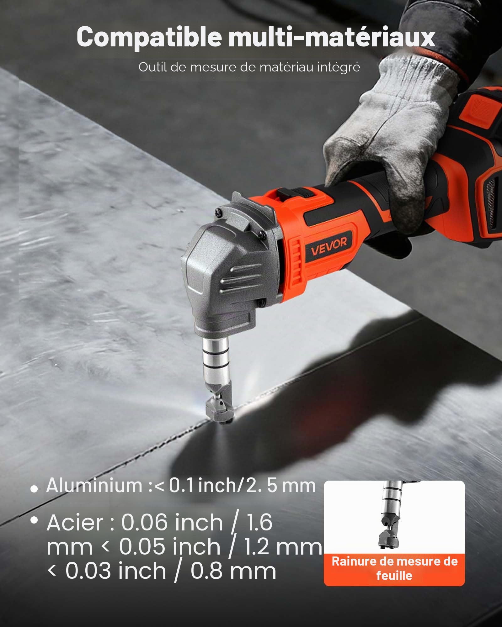 VEVOR Grignoteuse Électrique sans Fil, Cisaille Grignoteuse à Tôle avec Batterie 20 V 4000 mAh, Moteur sans Balais Performant 2200 tr/min, Outil Coupe Métaux Électrique avec Mallette, pour Atelier