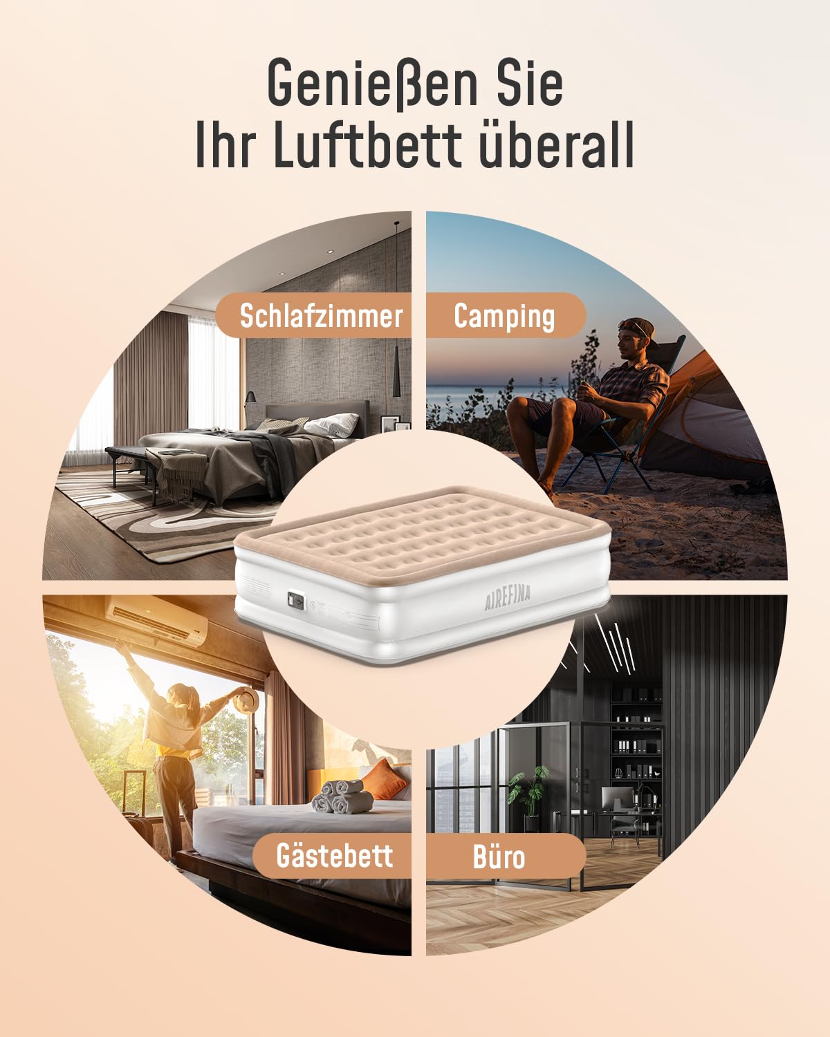 Airefina Luftmatratze Selbstaufblasend mit Integrierter Pumpe, Premium Gästebett, Luftbett Schnelle Aufblasen in 3 Minuten, Aufblasbare Matratze für Camping Heimgebrauch-203 x 152 x 40 cm