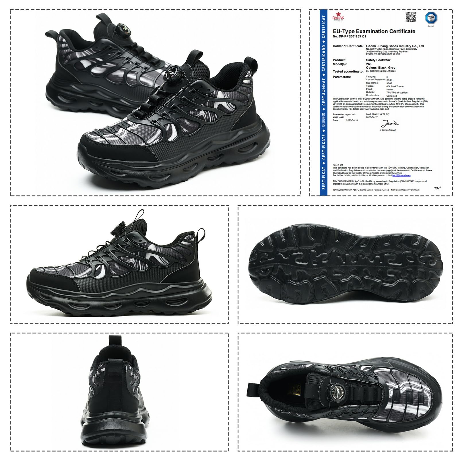 Nowe Męskie Buty Bezpieczeństwa S3 z Obrotowym Zapięciem – Lekkie, Antypoślizgowe, Ochrona przed Uderzeniami i Przebiciami Black 40