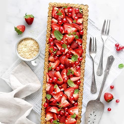 Miniatura 4 de Tiawudi Paquete de 2 moldes rectangulares para tartas, sartén antiadherente para quiche con parte inferior suelta, los bordes estriados en tus