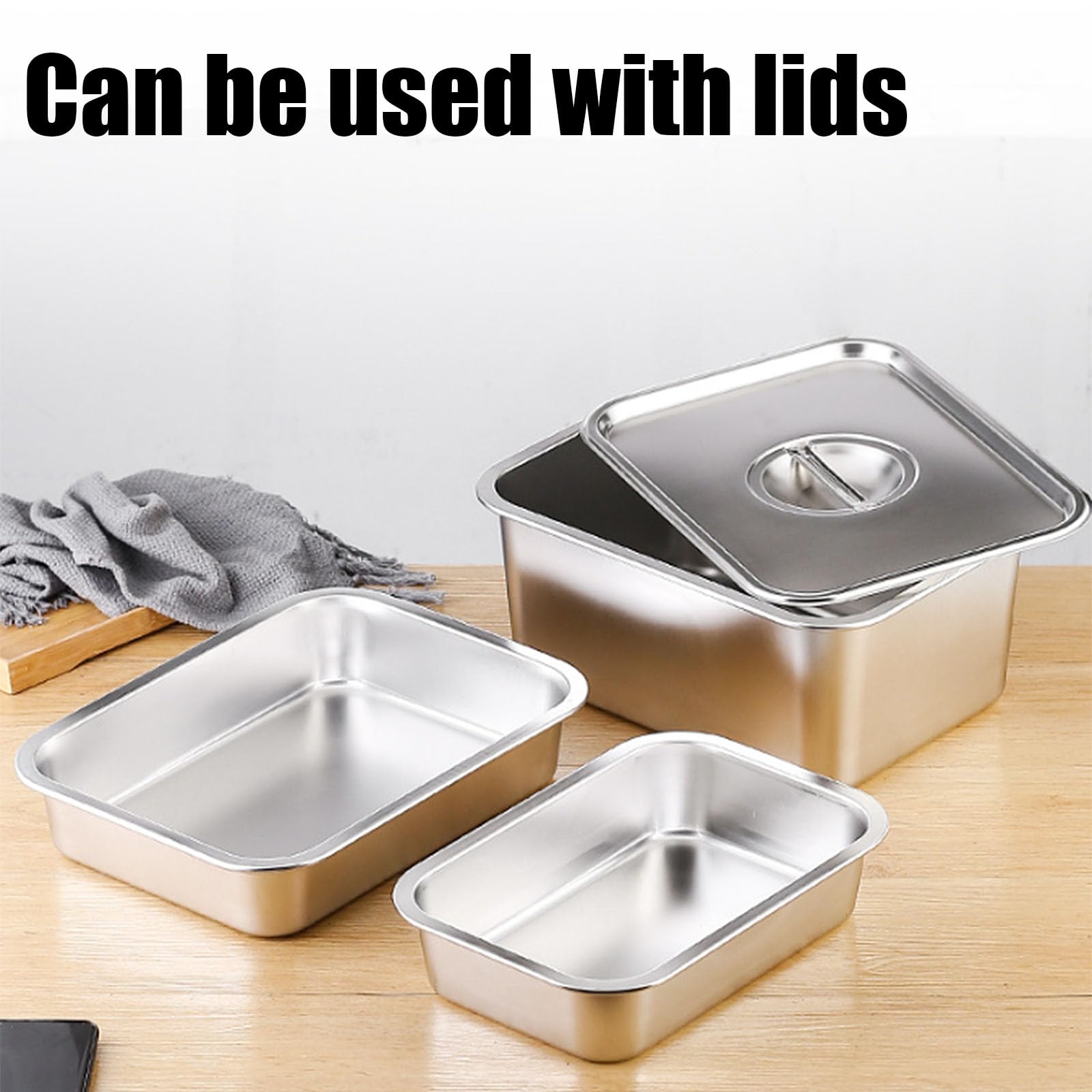 Apilable Recipientes para Alimentos,Rectangular Contenedor De Ingredientes,Acero Inoxidable Contenedores De Alimentos Gastronorm,50 * 35cm,20cm