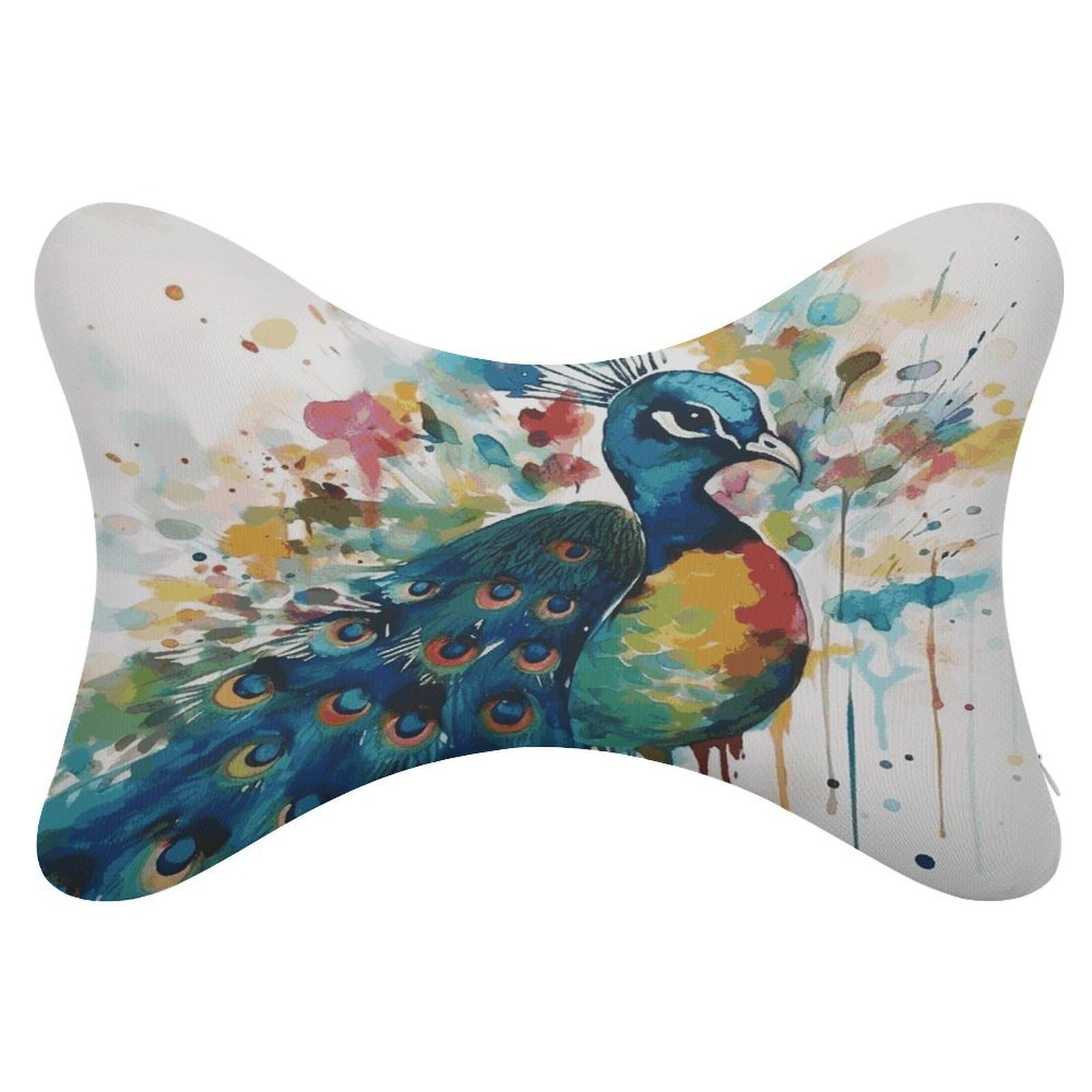 JTREHY 2 Pack Watercolor Peacock Car Headrest Pillow Memory Foam Car Neck Pillows Soft Comfortable Vehicle Neck Pillows Non-Slip Headrest Cushion Universal Car Pillow for Neck Pain Relief