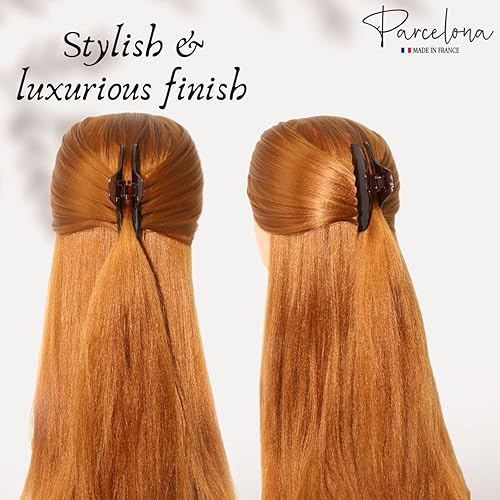 Miniatura 6 de Parcelona French Boss - Pinza de pinza para el pelo con pinza de pelo con cubierta de concha de tortuga mediana delgada y estrecha