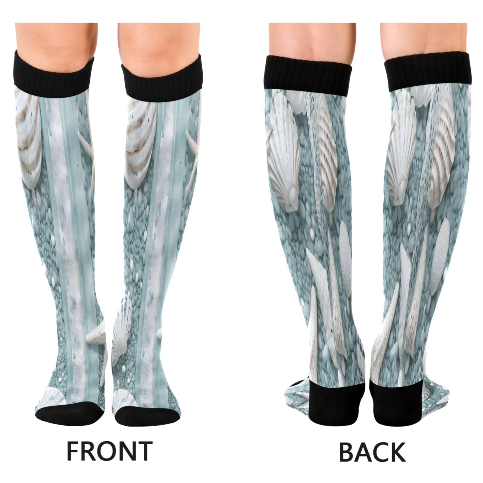 CEBUGI Shell Pattern Compression Long Socks Women Men Knee High Running Socks for Sports Hiking Travel,2 pair