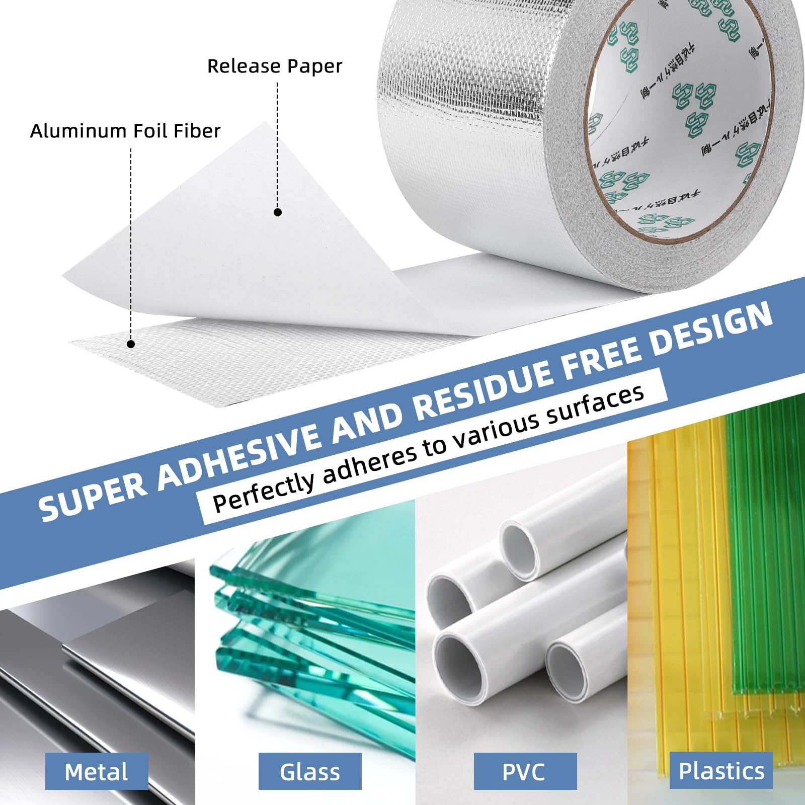 Cinta adhesiva de aluminio reforzada con fibra de vidrio – 50 mm x 20 m – impermeable y resistente al calor, Cinta de aluminio resistente al agua y al calor para sellar, reparar y aislar