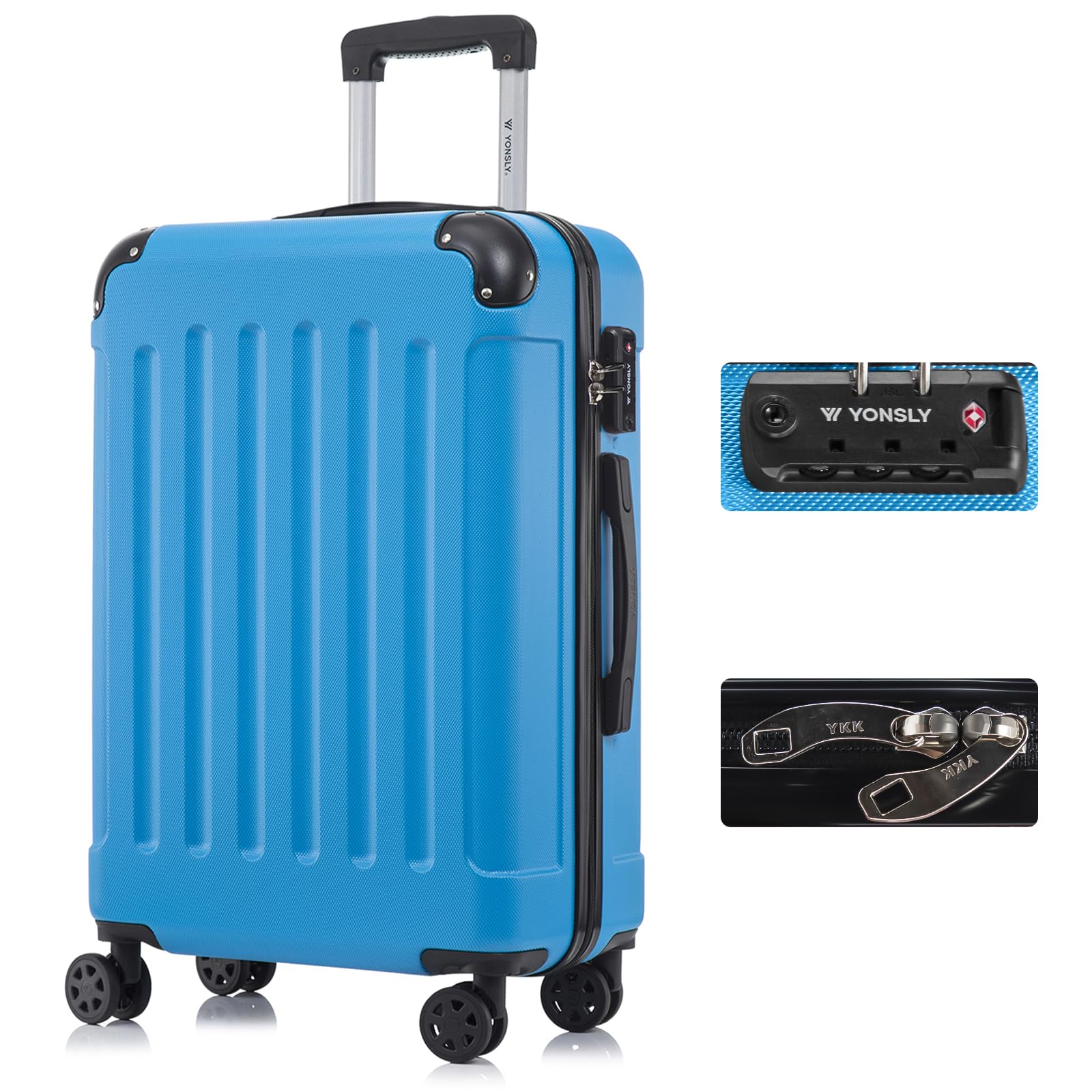 yonsly Koffer Suitcase, Trolley Reisekoffer, Rollkoffer Handgepäck mit 4 Rollen 360°, ABS Hartschalen, Sicherheitsschloss, Weicher Gummigriff, 210D-Futter