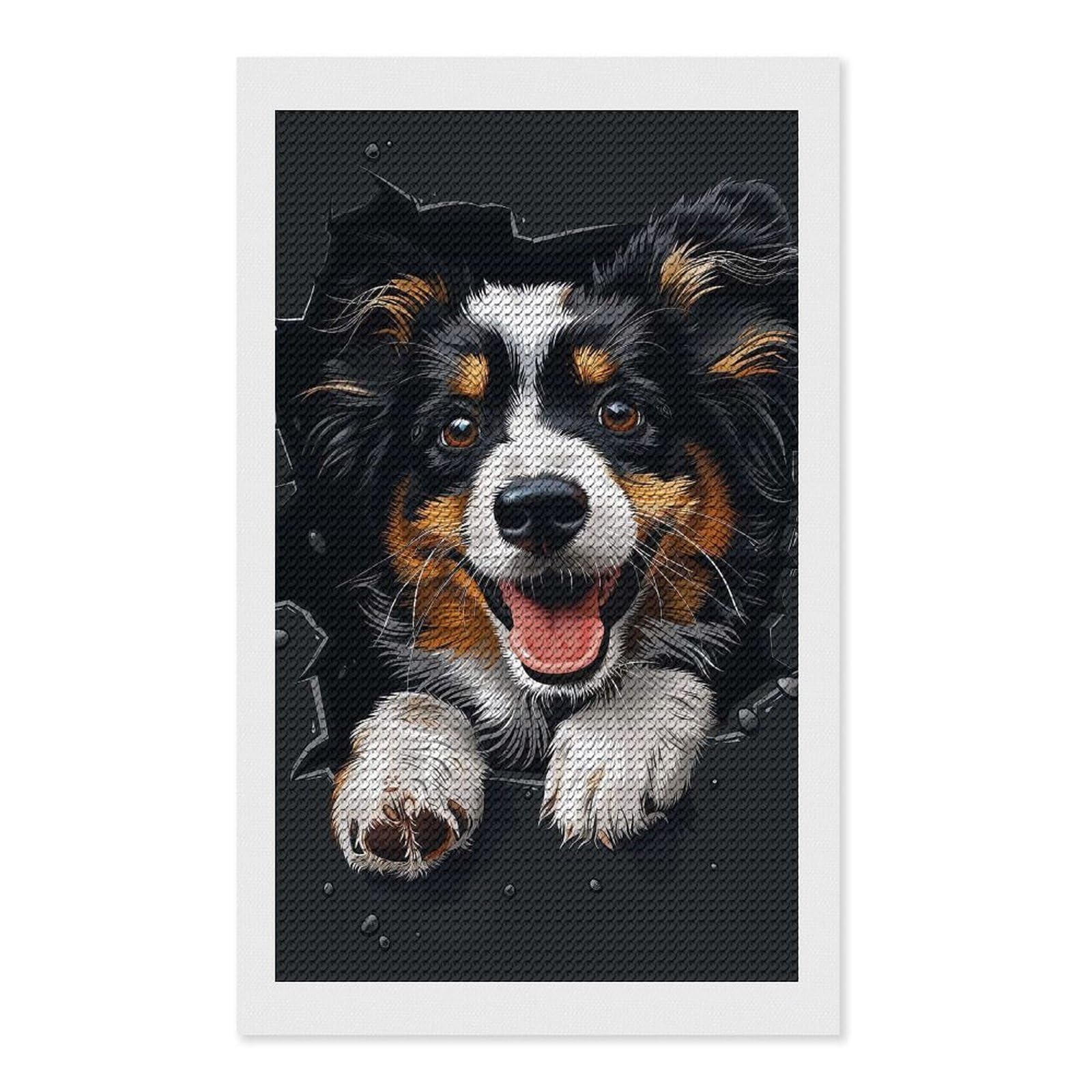 Junmoney Shetland Sheepdog Diamond Painting Set 12"x20", Modern Decor, for Beginners, Printed Canvas, Thoughtful Handmade Gift, with Tool Kit