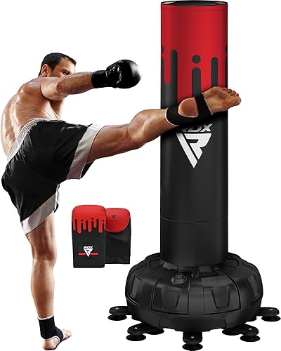 RDX Saco de boxeo independiente XXL de 6 pies con guantes y funda, bolsa de pedestal pesada con soporte para kickboxing, boxeo, artes marciales
