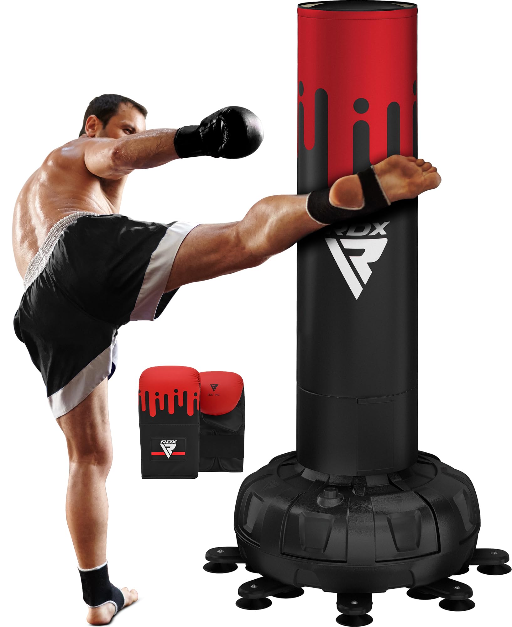 RDX XXL 330LBS Freestanding Punching Bag with Cover &amp; Gloves – 72” Adult Heavy Pedestal Punch Bag Set - 17 Suction Cup 8 Extended Legs Stand Base - Kick Boxing MMA Home Gym Fitness