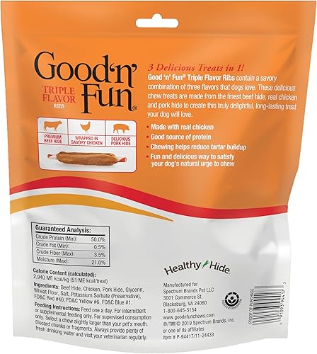 Miniatura 2 de Good ‘n’ Fun Triple Flavor Ribs Chews for All Dogs, 12 Ounces, Treat Your Dog to Long-Lasting Chews Made with Beef Hide, Chicken and Pork Hide