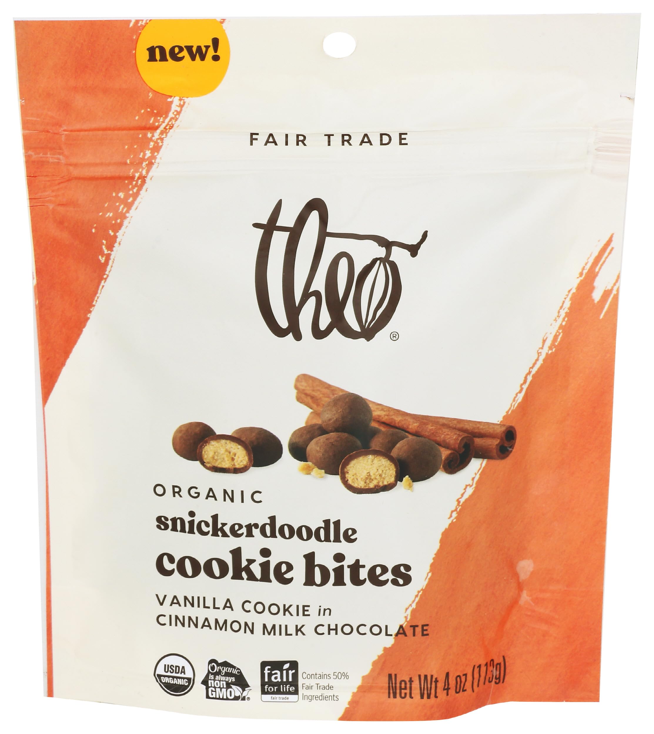 Theo Chocolate Snickerdoodle Organic Cookie Bites, 4 Ounce