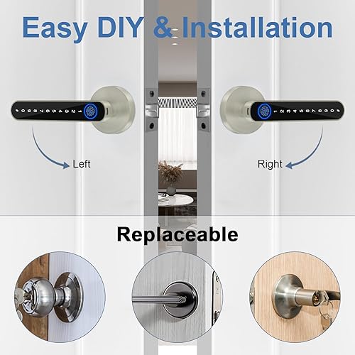 Miniatura 6 de Cerradura de manija de puerta - Perilla de puerta sin llave Cerradura de puerta Seguridad con código de teclado de huellas dactilares APP Key Silver