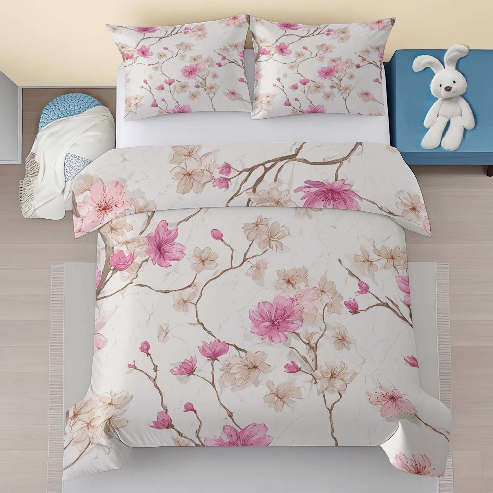 Housse de couette fleurs de cerisier pour une ambiance de chambre zen et cocooning