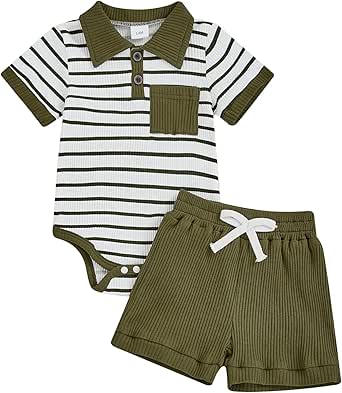 Amazon.com: 0-18M Baby Boy Summer Clothes Shorts Set Stripes Ribbed