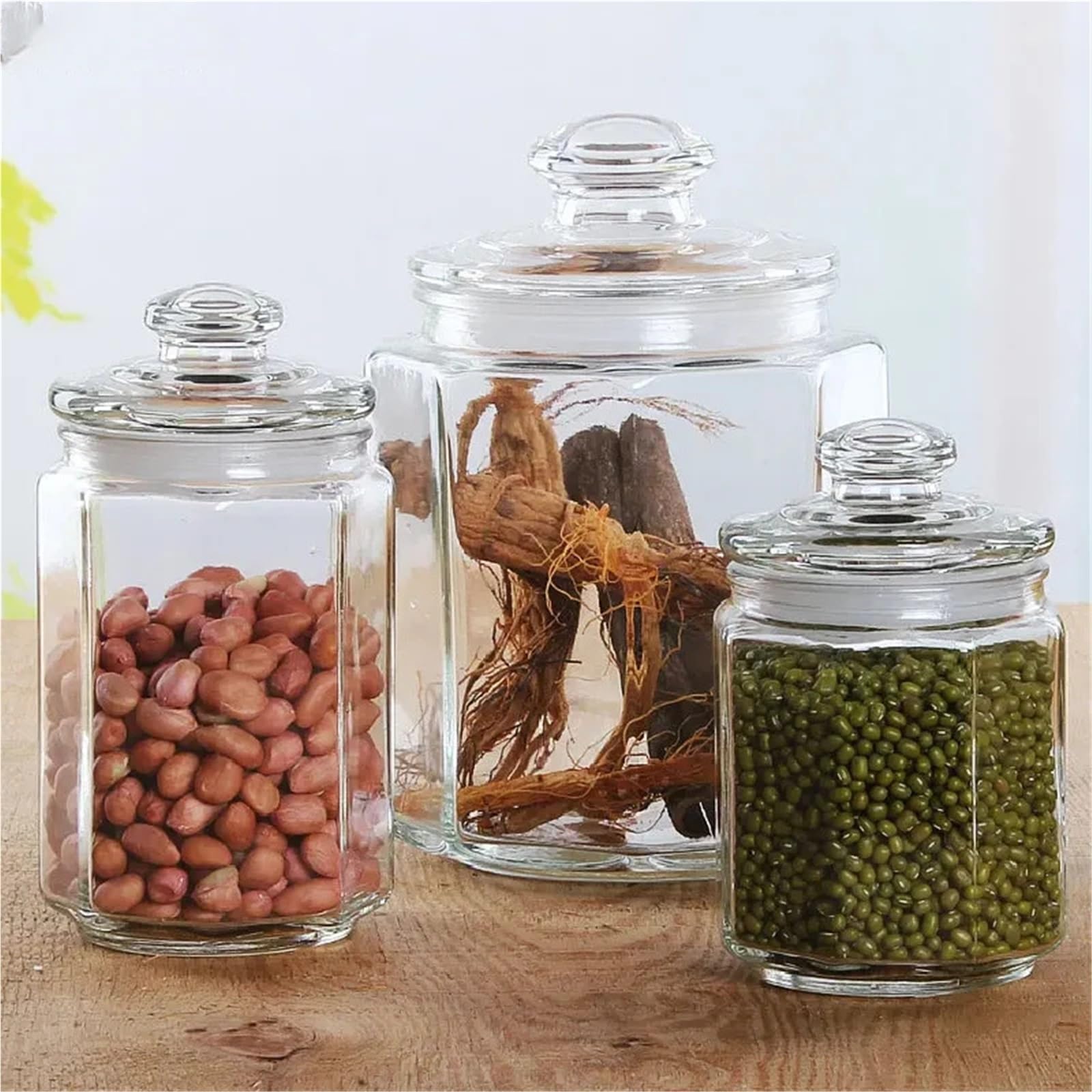 Achteckiger, Transparenter, Glasversiegelter Tank, Aufbewahrungstank, Teedose, Trockenfrüchte-Flasche, Aufbewahrungsflasche FüR TrockenfrüChte(2000ml)