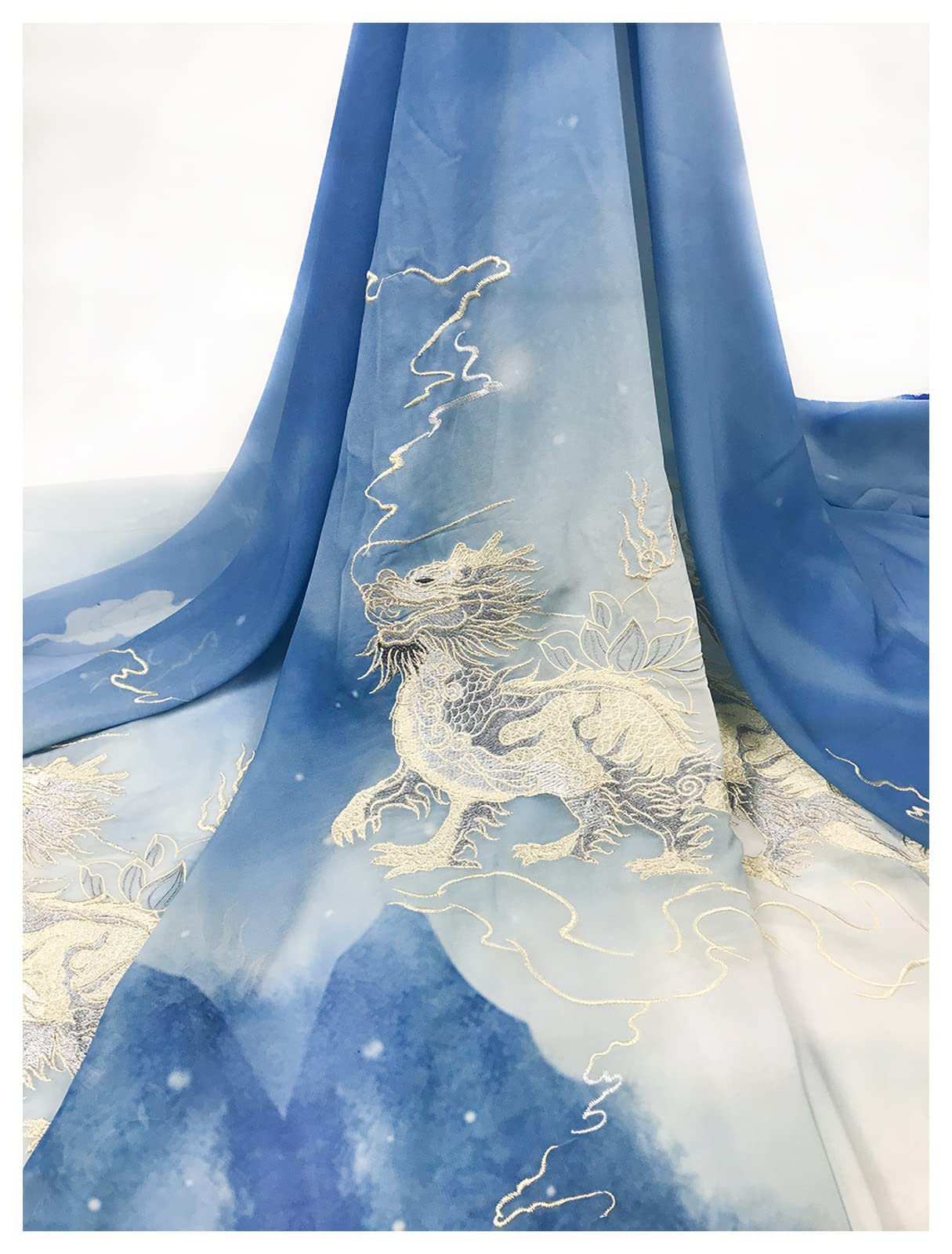 Generic Tessuto, Voile Tessuto Kirin Ricamato Chiffon Tessuto Uso per Handmad Gonna Camicie Abbigliamento/Gradiente Blu/1,5 * 1M