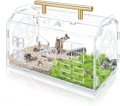 Acrylic Jumping Spider Enclosure, 22x15x13CM Versatile Tarantula Enclosure with Handle, Jumping Spider Accessories with Front Opening Door& Feeding Holes, SpiderEnclosure Kit