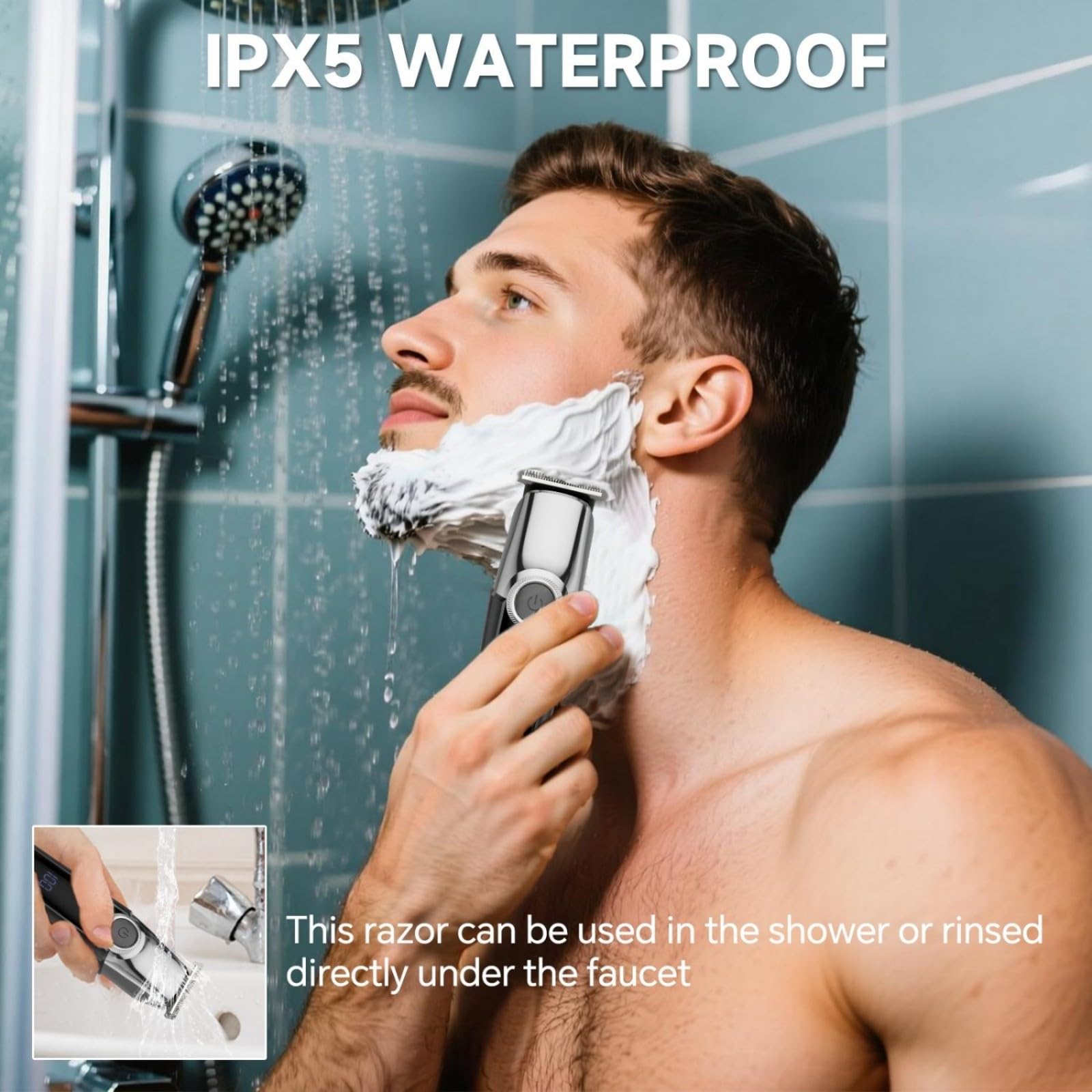 Recortadora de barba para hombres, maquinilla de afeitar eléctrica 5 en 1, cortadora de pelo inalámbrica, kit de aseo impermeable para afeitarse la cara, el bigote, el cuerpo, las orejas, la