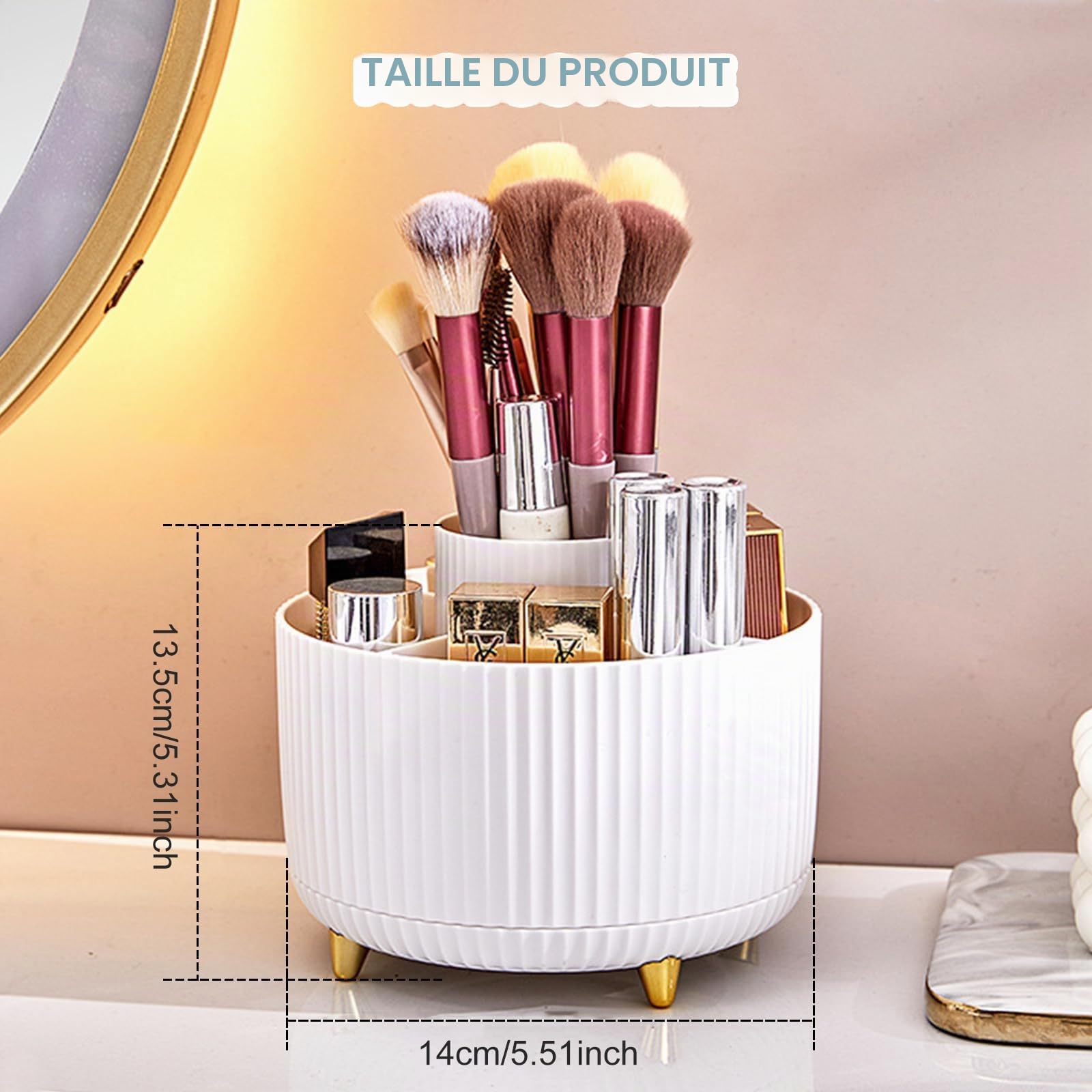 Cayxenful Organisateur De Bureau Rotatif à 360°,Pot A Crayon avec 5 Compartiments,Organiseur De Papeterie pour Le, l'école, Les Crayons A Domicile (Blanc)