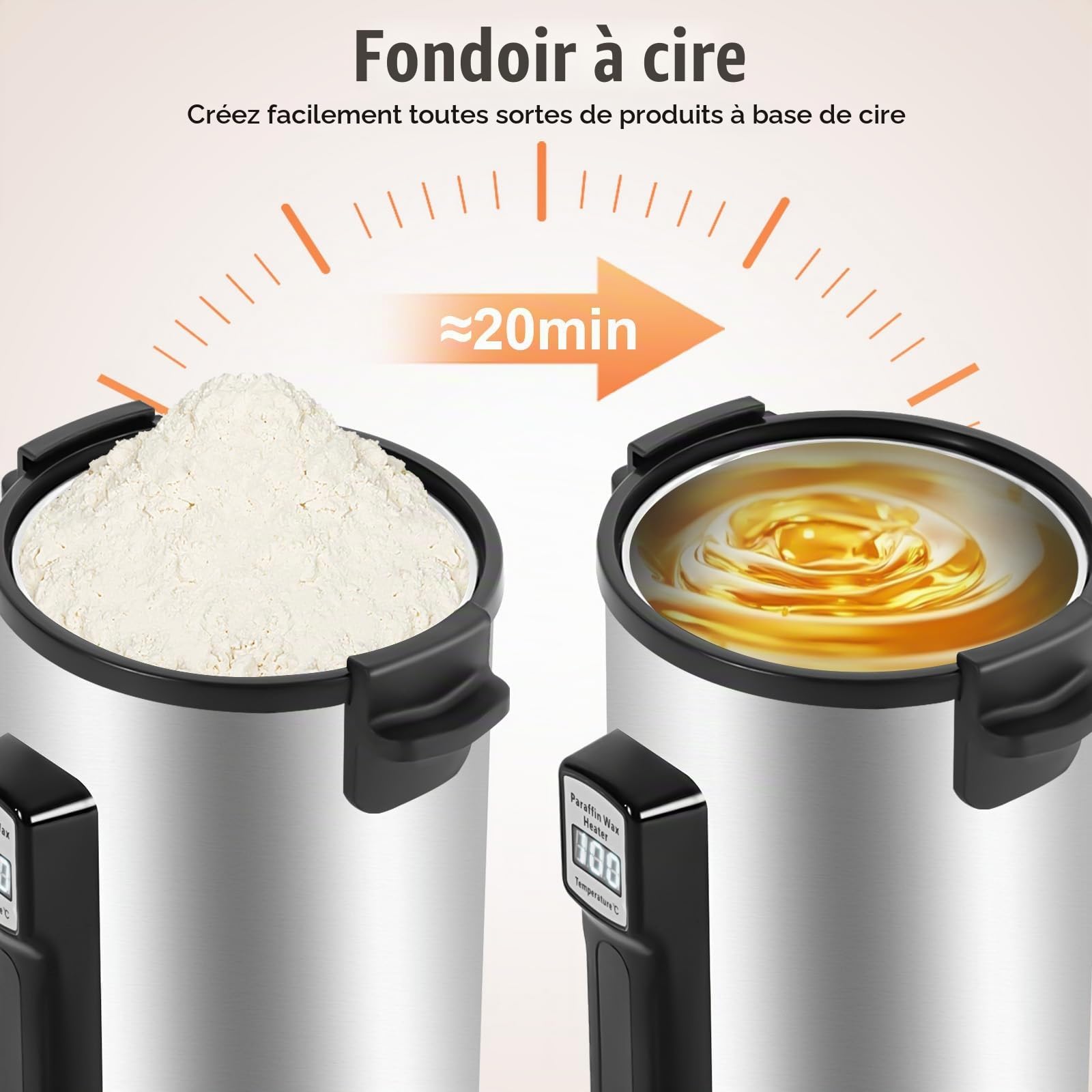 Fondoir Cire Bougie Machine Pot De Fusion Cire éLectrique Acier Inoxydable 10.8L, 1100 W Bec Verseur Machine à Fondre La Cires RéGlage 30-110 ℃, Affichage Numérique LED, Pour Fabrication De Bougie