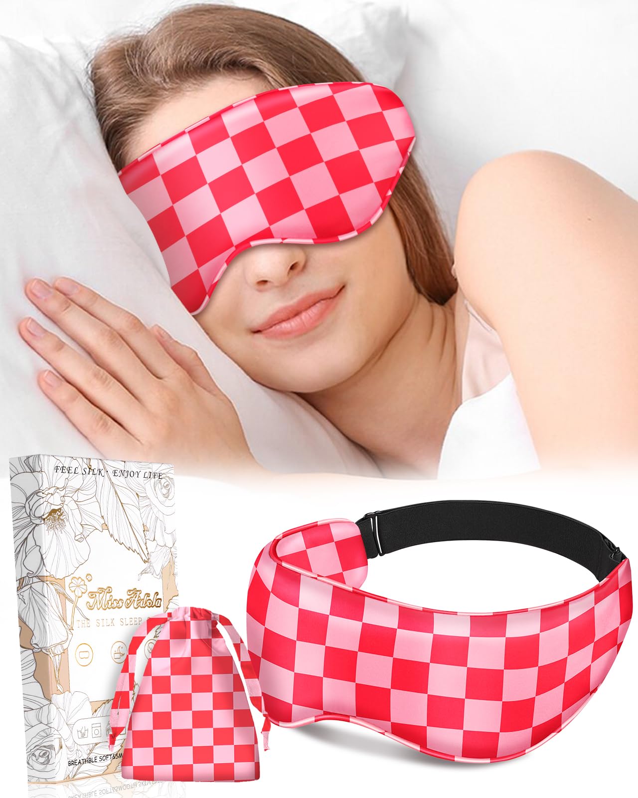 Miss Adola Cute Silk Weighted Eye Mask - Sleep Mask for Women Wife Mom for Sleeping Heat and Cold Lavender Mulberry Silk Eye Mask for Dry Eyes