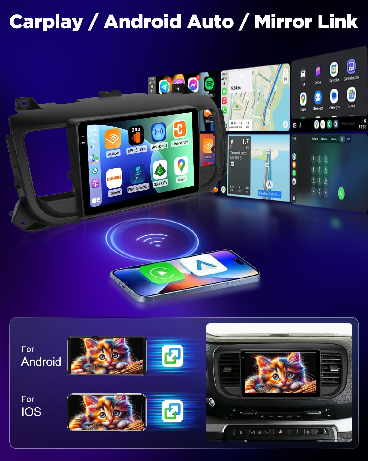 NHOPEEW Autoradio Android 4+128 GB per Citroën Jumpy 3/Peugeot Expert/Toyota Proace 2016-2021 con supporto CarPlay e Android Auto, WiFi, GPS, comandi al volante + telecamera di retromarcia