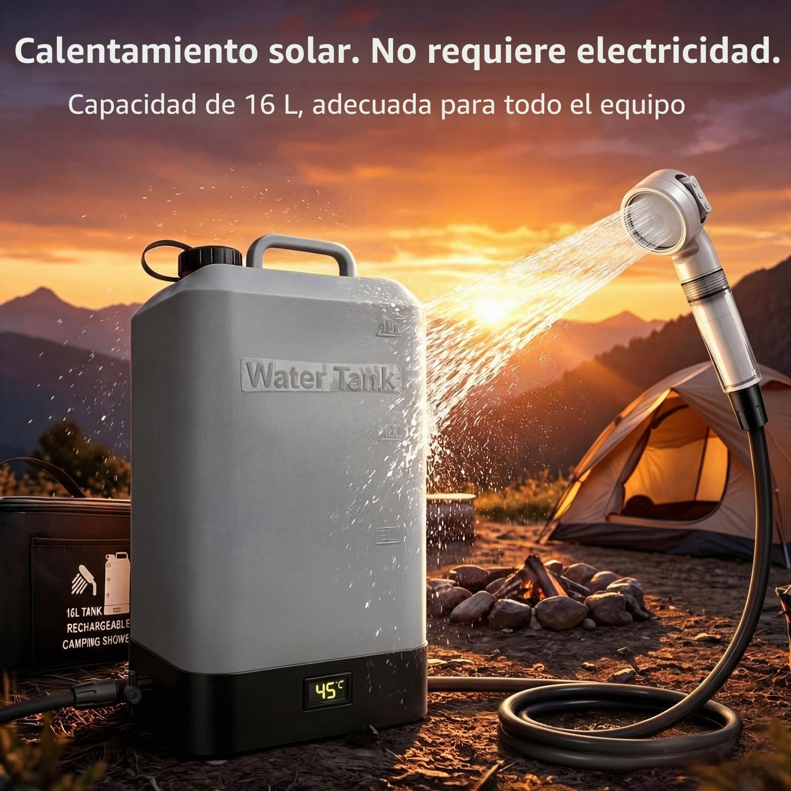 Tanque eléctrico Integrado de Silicona de 16 litros,Ducha portátil al Aire Libre,con Cabeza de Ducha,Carga USB,Ducha eléctrica,Adecuado para Senderismo/Camping,Playa,Mascotas,al Aire Libre | Tanque eléctrico integrado de silicona de 16 litros,ducha portát
