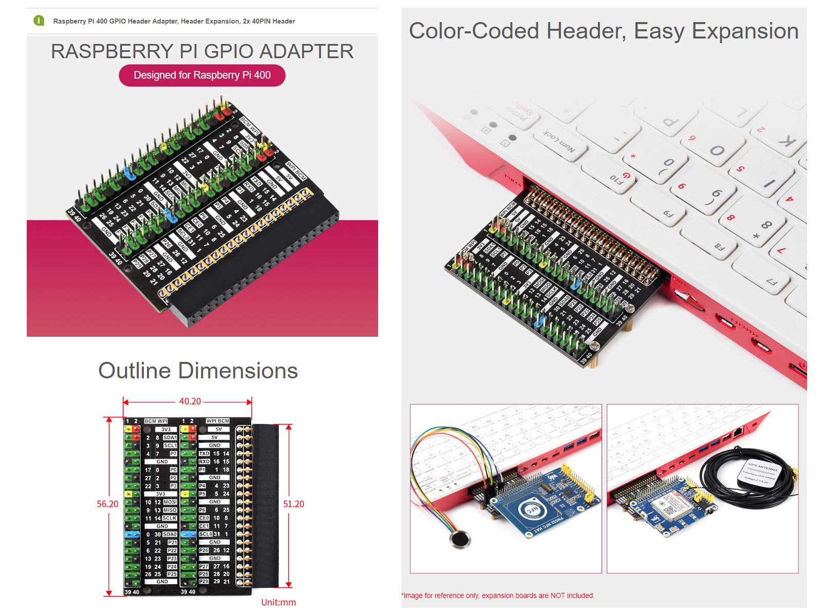 Buy Waveshare Raspberry Pi 400 GPIO Header Adapter With Header 