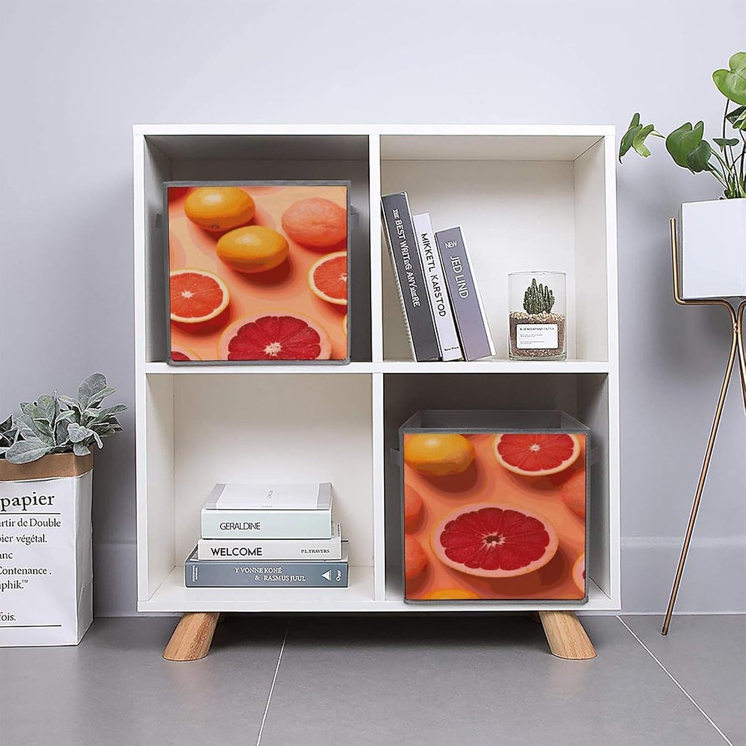 Pile of Grapefruit Slices Storage Cubes Set of 6 Storage Bins with Handles Collapsible Storage Basket Fabric Storage Box for Shelves Large Closet Shelf Organizer for Organization 11 Inch