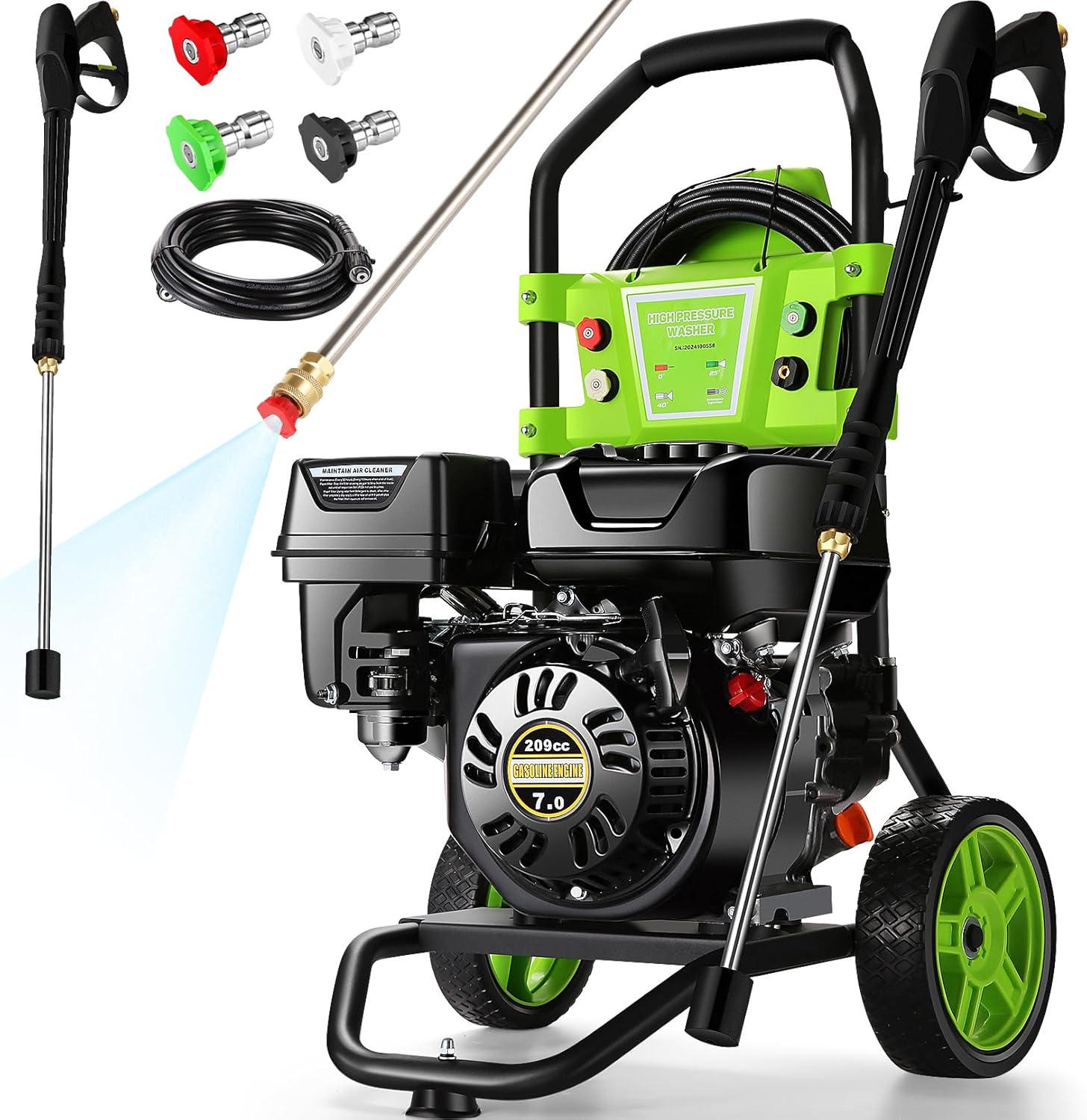 Homdox 4200PSI Pressure Washer 4.0GPM Gas Power Washer 209CC Gas Powered Washing Machine Commercial High Pressure Washer with 25ft Hose&5 Nozzles for Patio Garden Yard Vehicle (Green&Black)