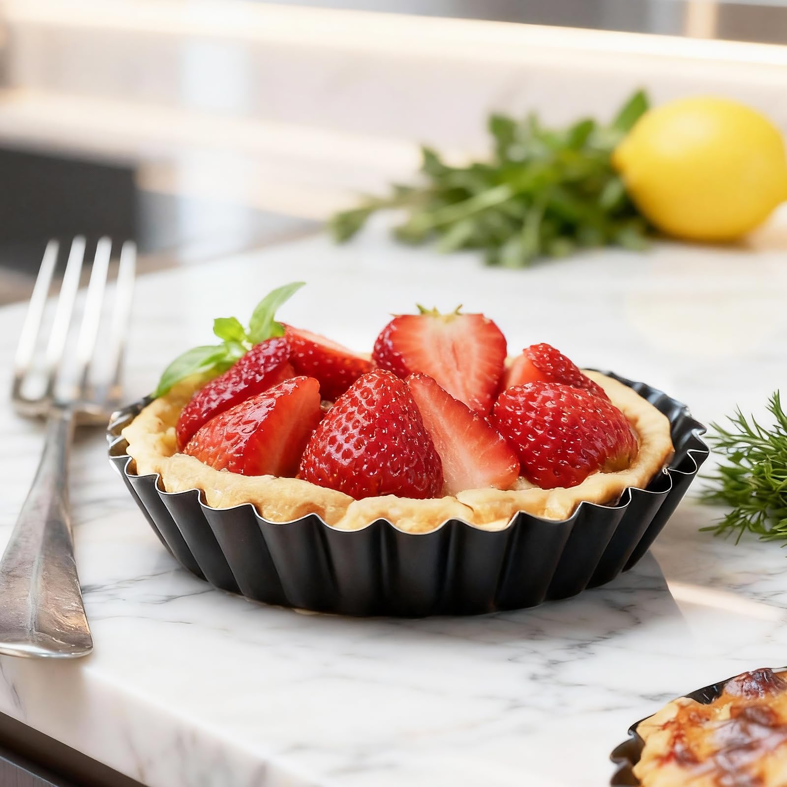 12 Pezzi Stampo Crostata Fondo Amovibile, Teglia per crostate 8cm/3 pollici, Stampi per Crostatine Acciaio al Carbonio, Antiaderenti Forme Per la Cottura di Dolci per Crostatine Pasticci